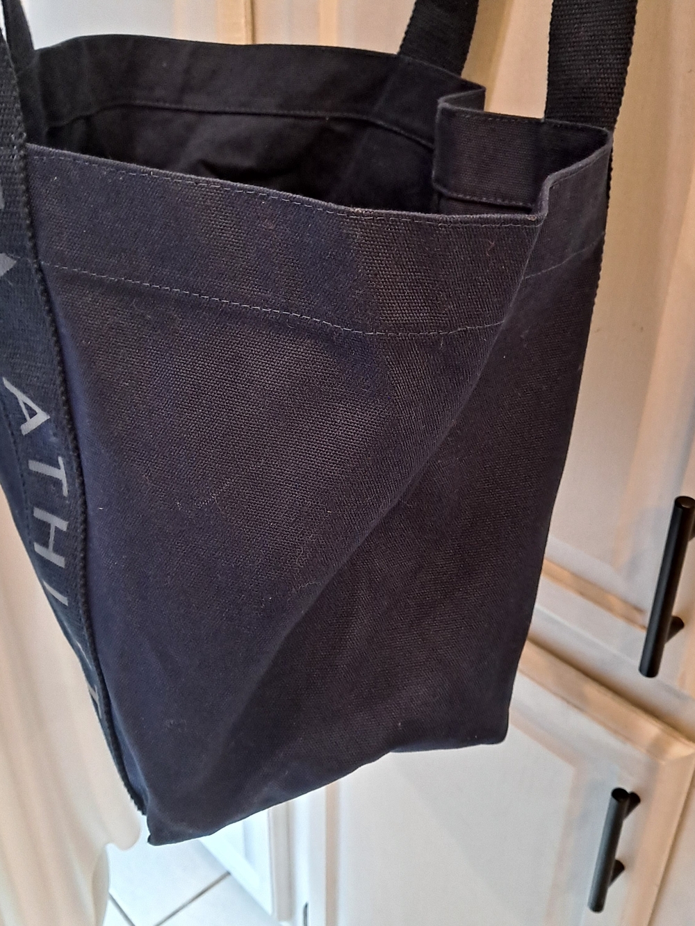 Athleta Logo Dark Navy Cotton Canvas Tote Bag Work Gym Travel Commuting - Picture 3 of 8